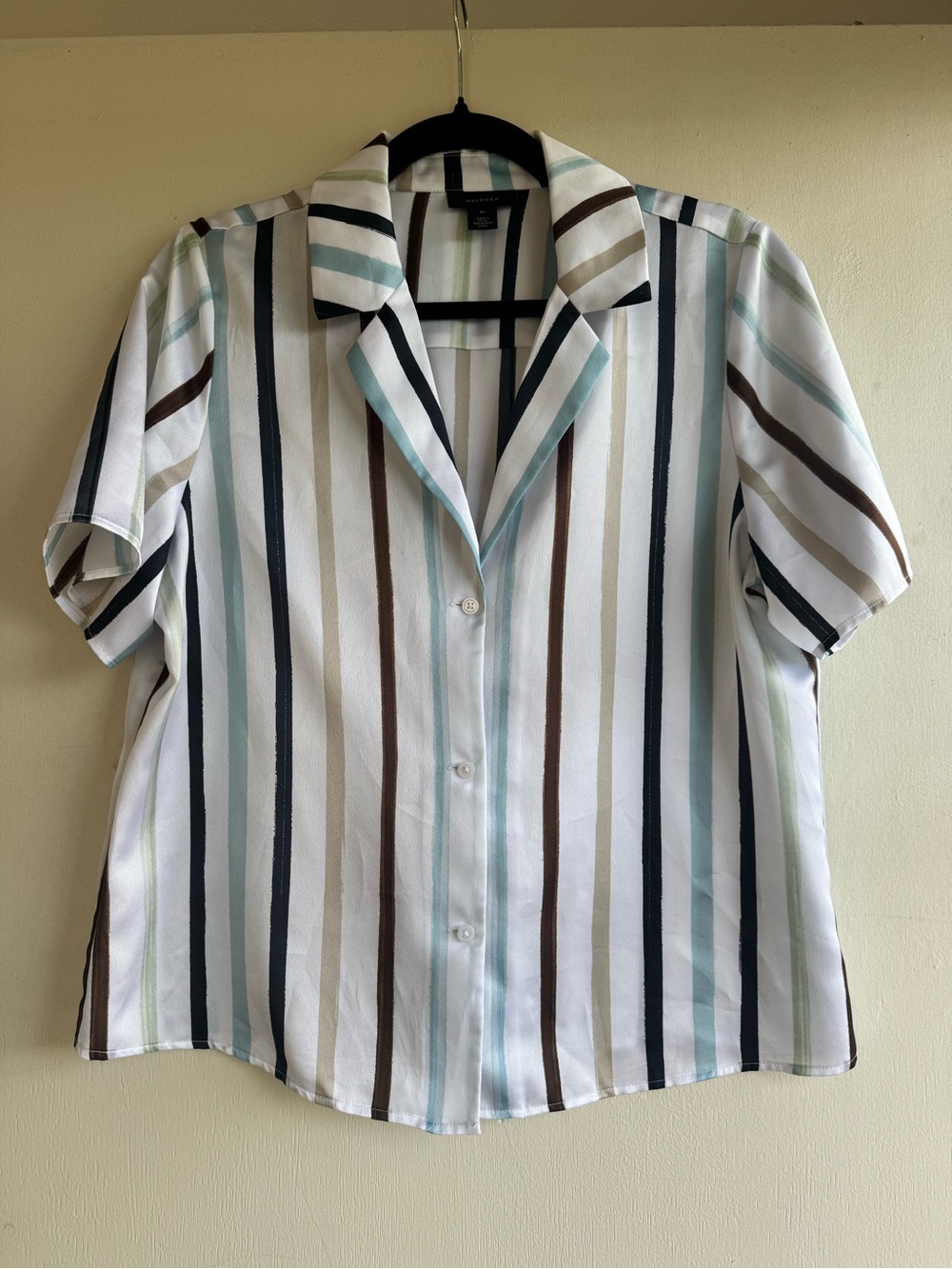 Halogen Women's Short-Sleeve Button Front Stripe Shirt - White Multi